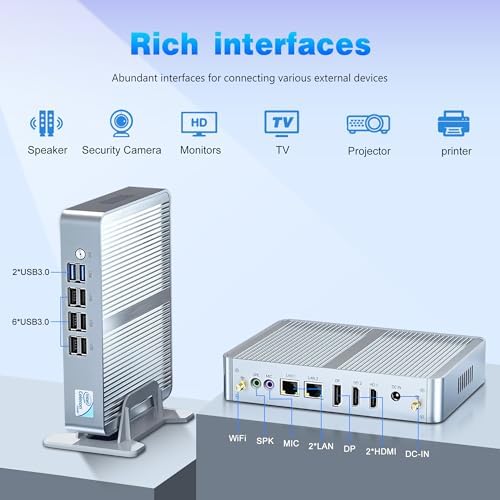  Fanless Mini PC per ufficio, 12ª generazione N100, 8GB RAM 128GB SSD, router a protezione antimalware
| Fanless Mini PC